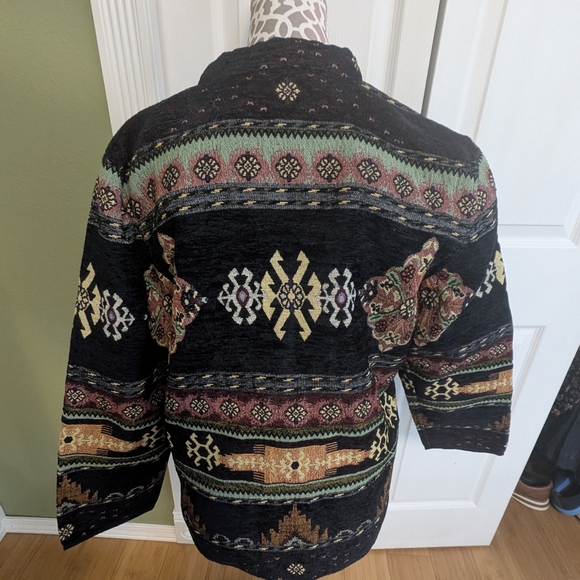 Vintage Flashback XL Tapestry Aztec Southwestern Jacket Black Cotton Boho - Picture 11 of 11